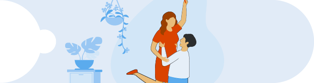 Happy couple rejoice at positive pregnancy test  The man with joy lifted the woman in his arms  Happy couple expecting a baby  Flat vector illustration 